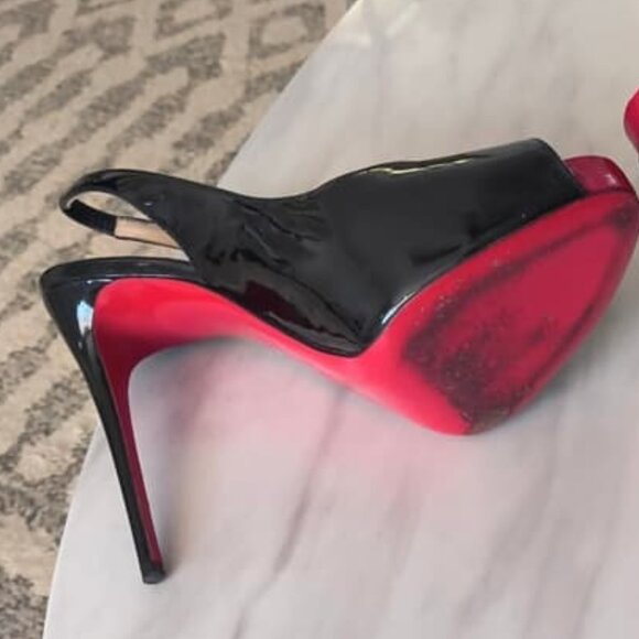 Christian Louboutin Shoes - Christian Louboutin Blk Patent Leather Peep Toe Very Prive Slingback Heels